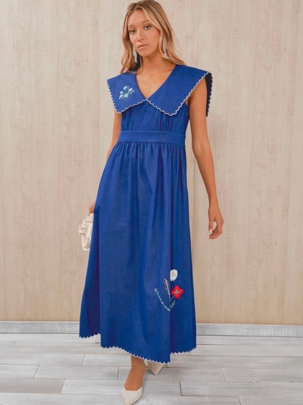 Tuckernuck Royal Blue Embroidered Maxi Dress